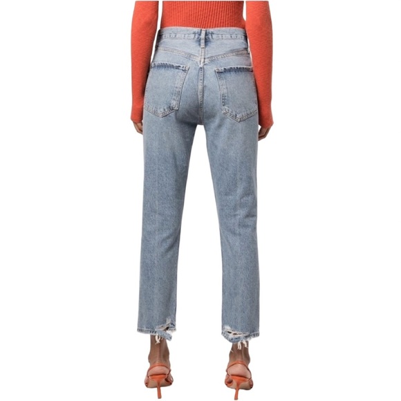 AGOLDE Riley Ankle Crop High Rise Straight Leg Blue Jean Distressed Hem Size 30 - Picture 2 of 12